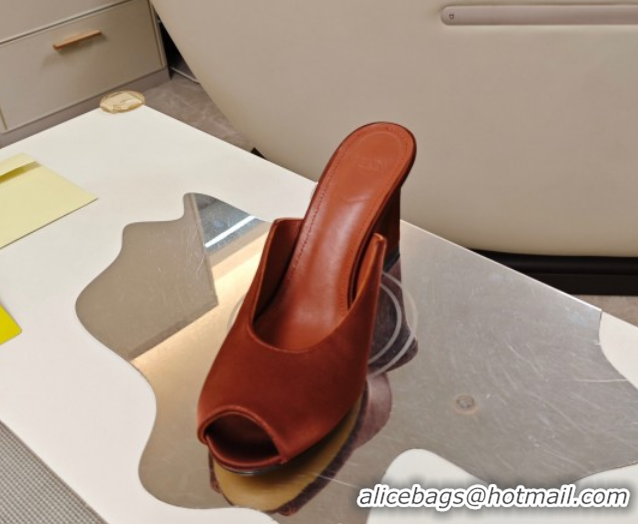 Pretty Style Fendi Arco Wedge Slides Sandal 8.5cm in Satin Gold-Tone Brown 0710054