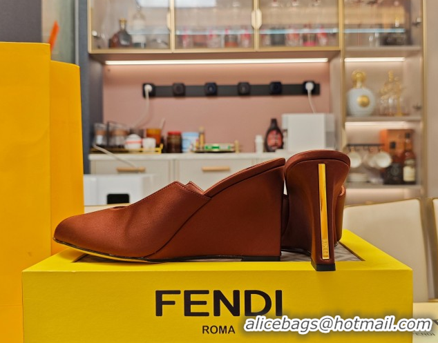 Pretty Style Fendi Arco Wedge Slides Sandal 8.5cm in Satin Gold-Tone Brown 0710054