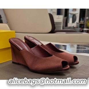 Popular Style Fendi Arco Wedge Slides Sandal 8.5cm in Satin Dark Brown 0710055