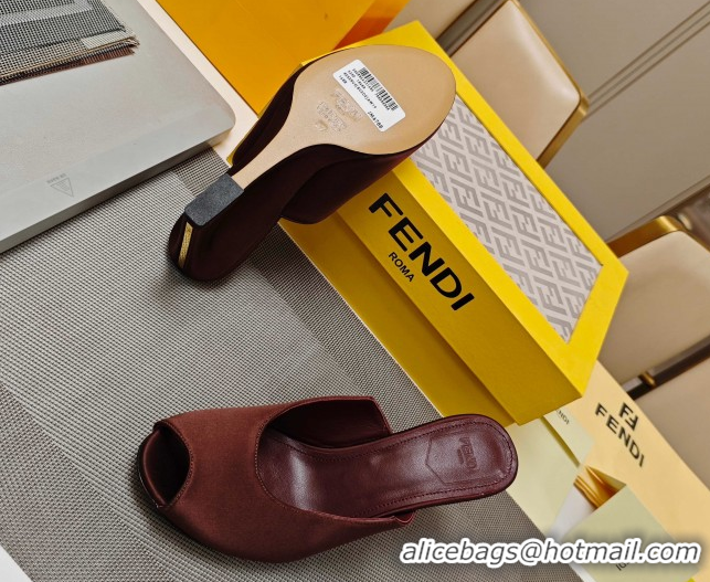 Popular Style Fendi Arco Wedge Slides Sandal 8.5cm in Satin Dark Brown 0710055