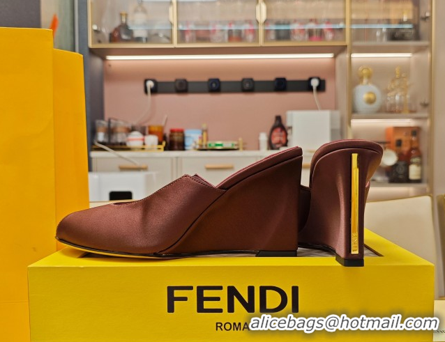 Popular Style Fendi Arco Wedge Slides Sandal 8.5cm in Satin Dark Brown 0710055