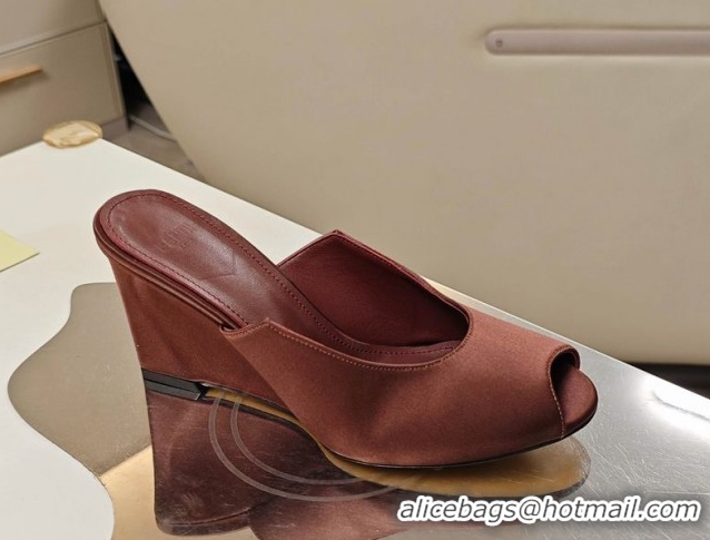 Popular Style Fendi Arco Wedge Slides Sandal 8.5cm in Satin Dark Brown 0710055