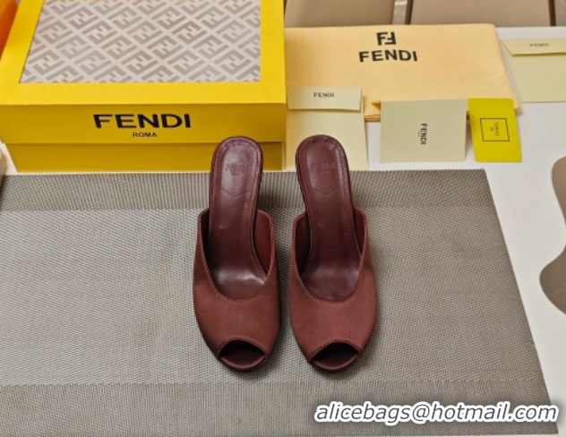 Popular Style Fendi Arco Wedge Slides Sandal 8.5cm in Satin Dark Brown 0710055