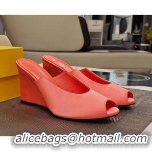 Top Grade Fendi Arco Wedge Slides Sandal 8.5cm in Satin Light Pink 0710056