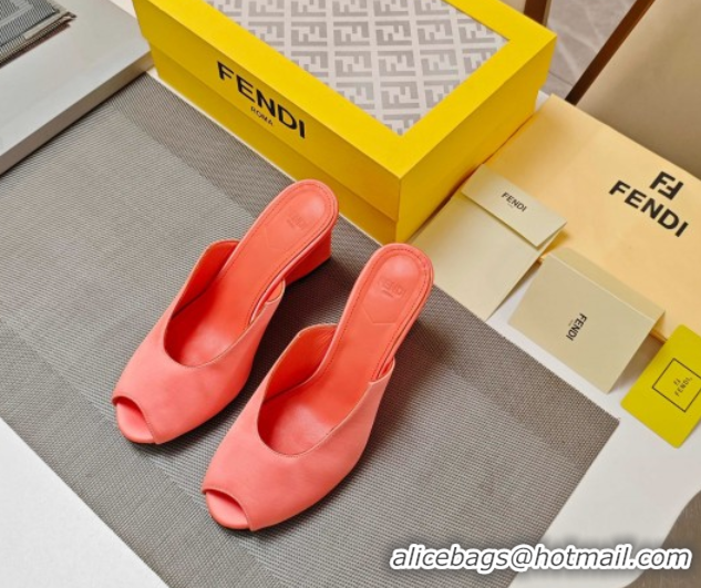Top Grade Fendi Arco Wedge Slides Sandal 8.5cm in Satin Light Pink 0710056