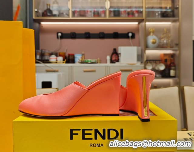 Top Grade Fendi Arco Wedge Slides Sandal 8.5cm in Satin Light Pink 0710056