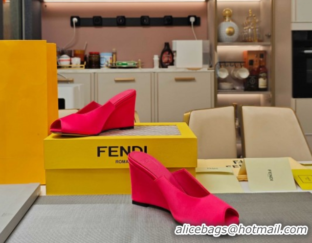 Grade Quality Fendi Arco Wedge Slides Sandal 8.5cm in Satin Bright Pink 0710057