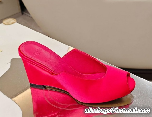 Grade Quality Fendi Arco Wedge Slides Sandal 8.5cm in Satin Bright Pink 0710057