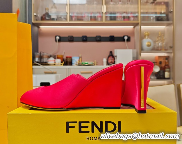 Grade Quality Fendi Arco Wedge Slides Sandal 8.5cm in Satin Bright Pink 0710057