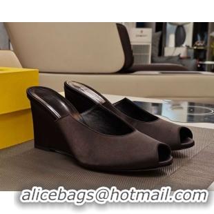 Most Popular Fendi Arco Wedge Slides Sandal 8.5cm in Satin Black 0710058
