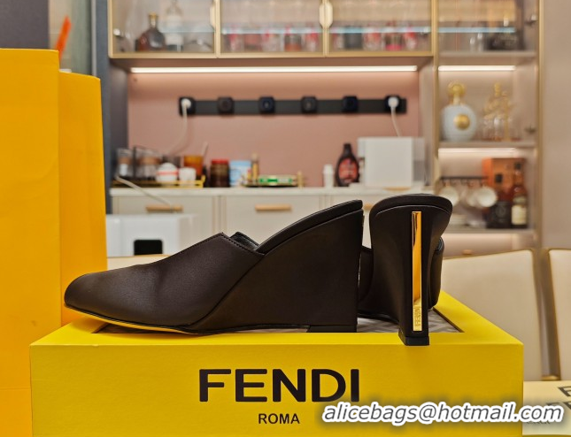 Most Popular Fendi Arco Wedge Slides Sandal 8.5cm in Satin Black 0710058