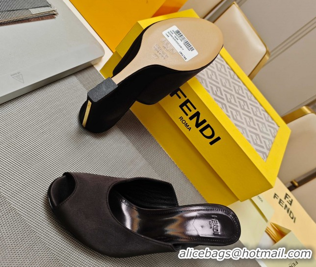 Most Popular Fendi Arco Wedge Slides Sandal 8.5cm in Satin Black 0710058