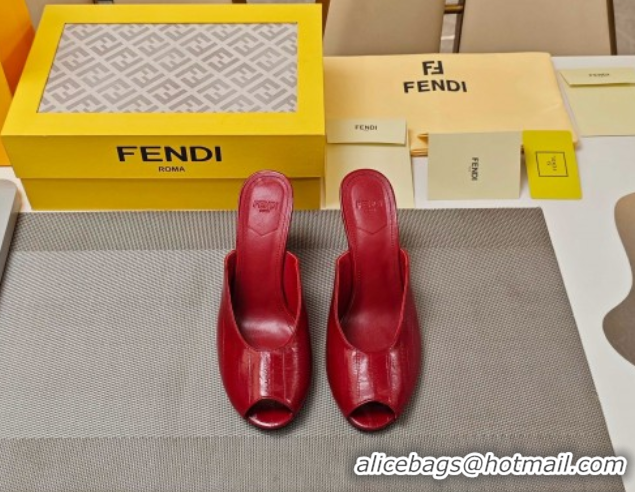 Best Price Fendi Arco Wedge Slides Sandal 8.5cm in Shiny Hagfish Embossed Leather Red 0710059