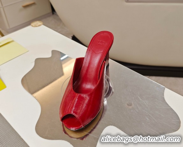 Best Price Fendi Arco Wedge Slides Sandal 8.5cm in Shiny Hagfish Embossed Leather Red 0710059