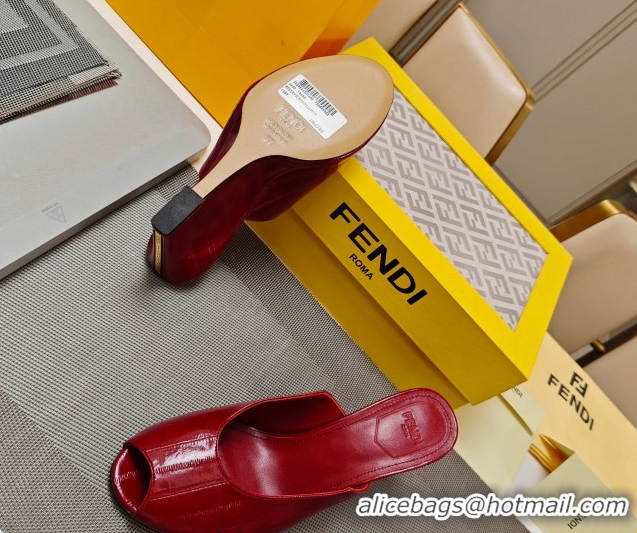 Best Price Fendi Arco Wedge Slides Sandal 8.5cm in Shiny Hagfish Embossed Leather Red 0710059