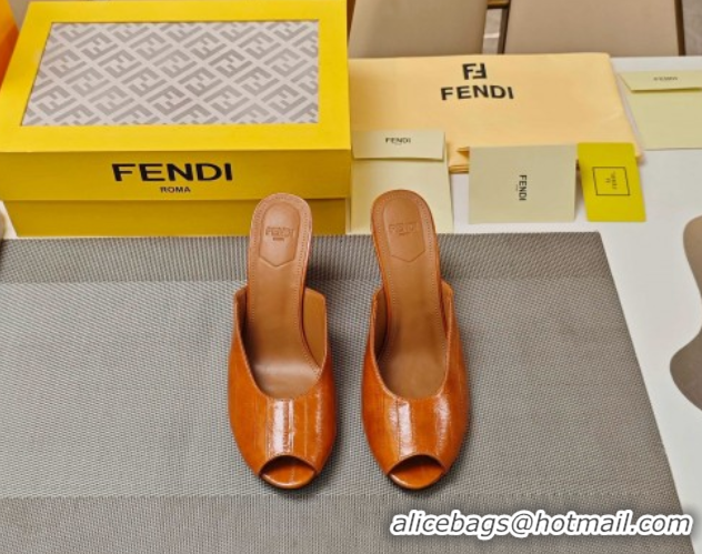 Durable Fendi Arco Wedge Slides Sandal 8.5cm in Shiny Hagfish Embossed Leather Orange 0710060