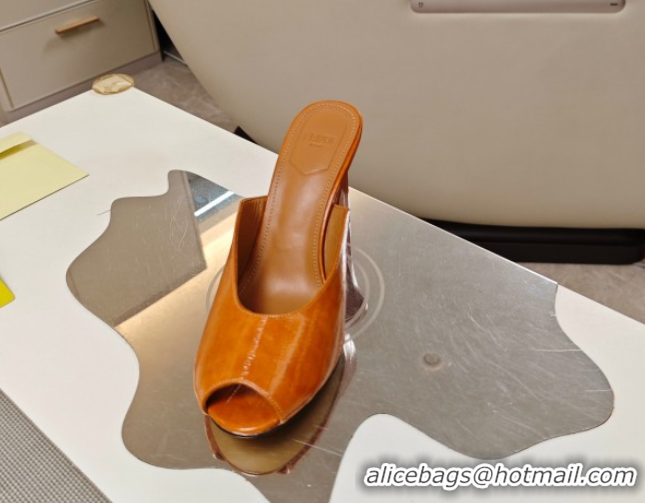Durable Fendi Arco Wedge Slides Sandal 8.5cm in Shiny Hagfish Embossed Leather Orange 0710060