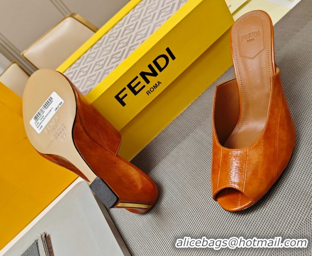Durable Fendi Arco Wedge Slides Sandal 8.5cm in Shiny Hagfish Embossed Leather Orange 0710060