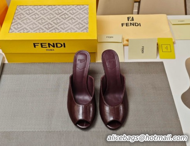 Good Looking Fendi Arco Wedge Slides Sandal 8.5cm in Shiny Hagfish Embossed Leather Burgundy 0710061