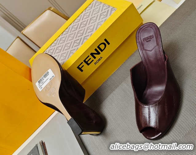 Good Looking Fendi Arco Wedge Slides Sandal 8.5cm in Shiny Hagfish Embossed Leather Burgundy 0710061