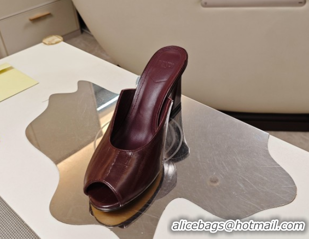 Good Looking Fendi Arco Wedge Slides Sandal 8.5cm in Shiny Hagfish Embossed Leather Burgundy 0710061