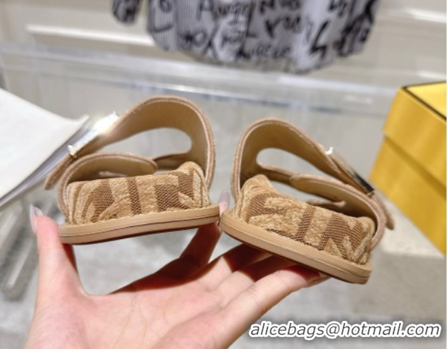 Purchase Fendi Feel Flat Slides Sandal in FF Fabric Beige/Brown 0710066