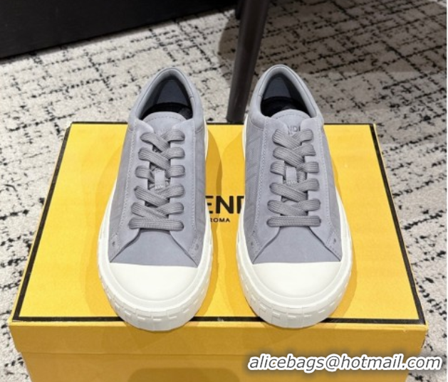 Low Cost Fendi Domino Low top sneakers in nubuck leather Grey 0710068