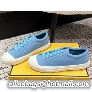 Sumptuous Fendi Domino Low top sneakers in nubuck leather Light Blue 0710069