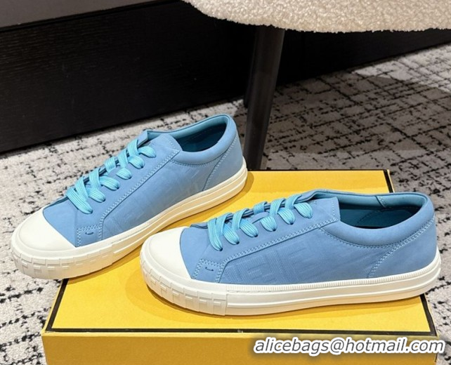 Sumptuous Fendi Domino Low top sneakers in nubuck leather Light Blue 0710069