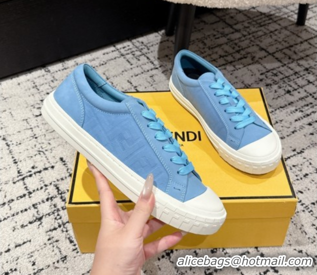 Sumptuous Fendi Domino Low top sneakers in nubuck leather Light Blue 0710069