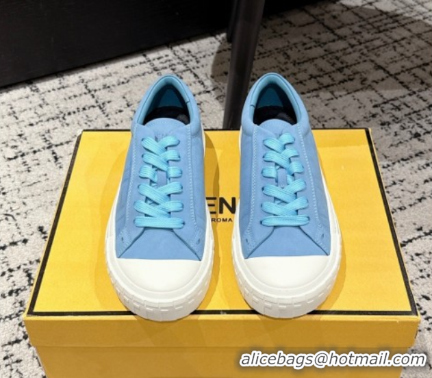 Sumptuous Fendi Domino Low top sneakers in nubuck leather Light Blue 0710069