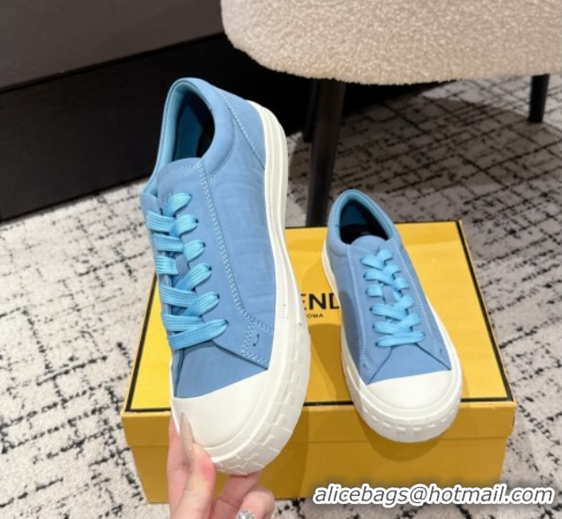 Sumptuous Fendi Domino Low top sneakers in nubuck leather Light Blue 0710069