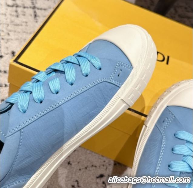 Sumptuous Fendi Domino Low top sneakers in nubuck leather Light Blue 0710069