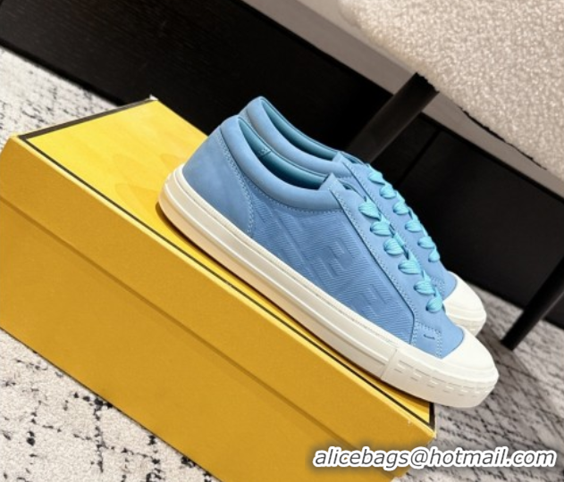 Sumptuous Fendi Domino Low top sneakers in nubuck leather Light Blue 0710069