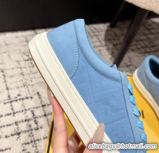 Sumptuous Fendi Domino Low top sneakers in nubuck leather Light Blue 0710069