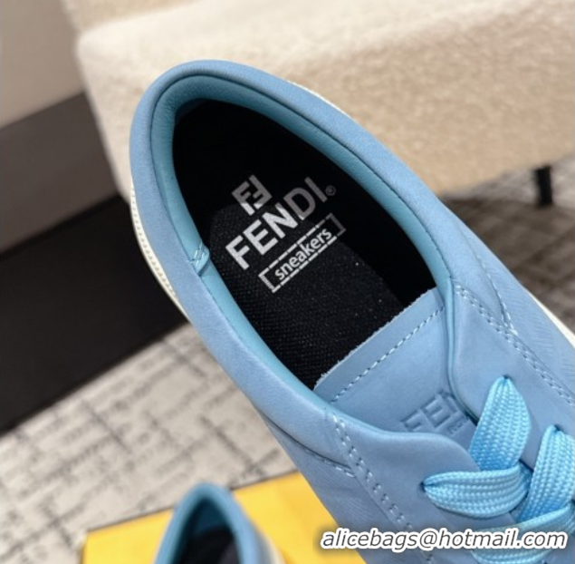 Sumptuous Fendi Domino Low top sneakers in nubuck leather Light Blue 0710069