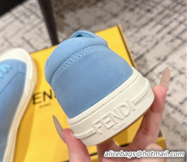 Sumptuous Fendi Domino Low top sneakers in nubuck leather Light Blue 0710069