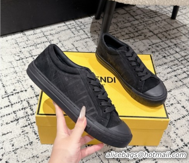 Luxurious Fendi Domino Low top sneakers in nubuck leather Black 0710071