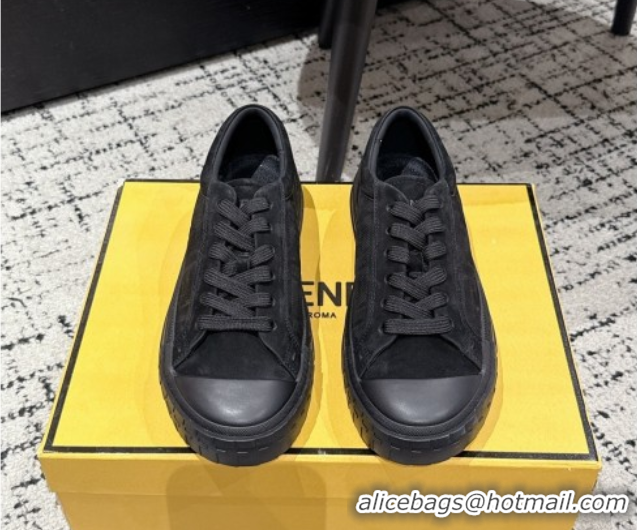 Luxurious Fendi Domino Low top sneakers in nubuck leather Black 0710071