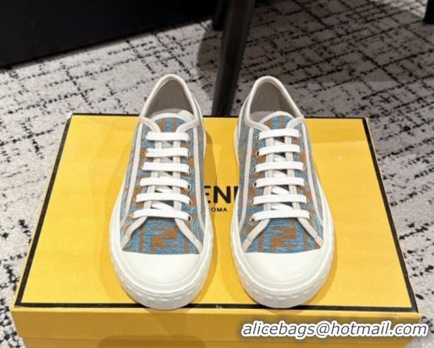 Perfect Fendi Domino Low top sneakers in FF Fabric Light Blue/Brown 0710072