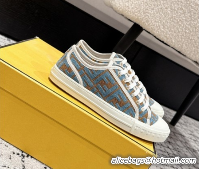 Perfect Fendi Domino Low top sneakers in FF Fabric Light Blue/Brown 0710072