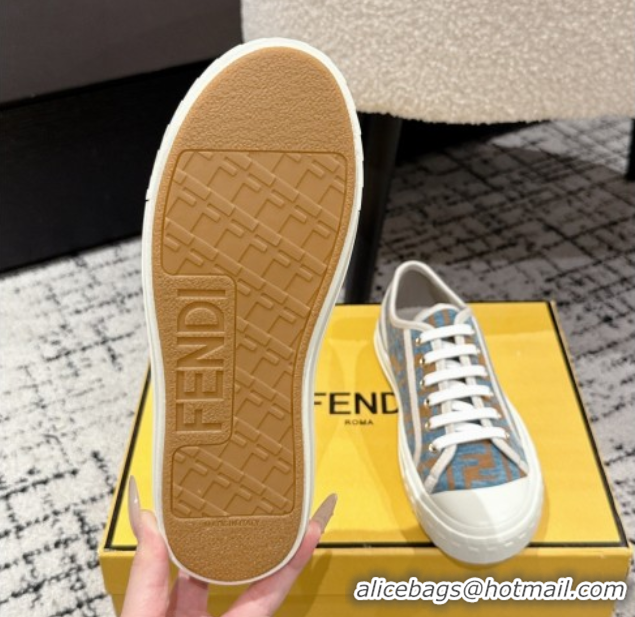 Perfect Fendi Domino Low top sneakers in FF Fabric Light Blue/Brown 0710072