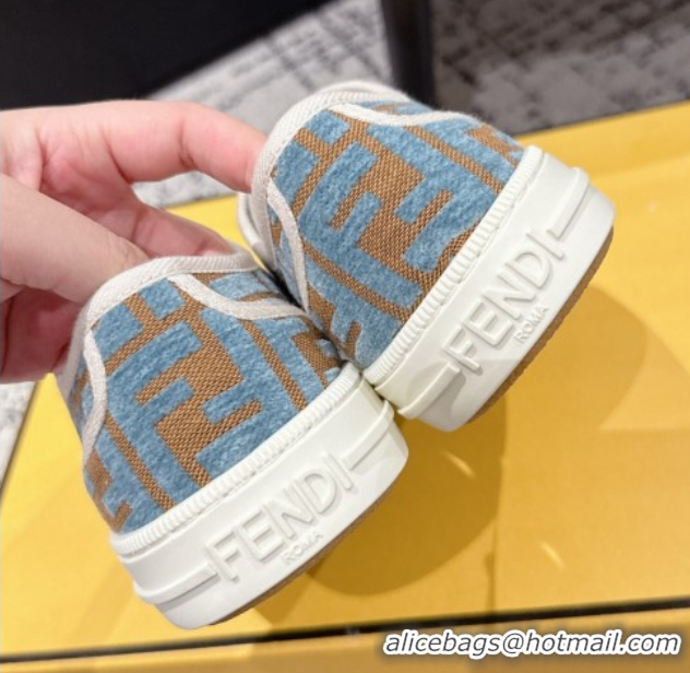 Perfect Fendi Domino Low top sneakers in FF Fabric Light Blue/Brown 0710072