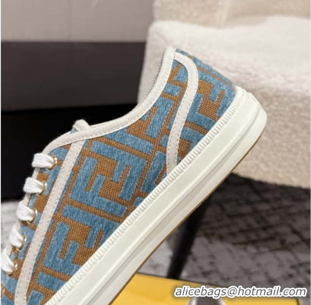 Perfect Fendi Domino Low top sneakers in FF Fabric Light Blue/Brown 0710072