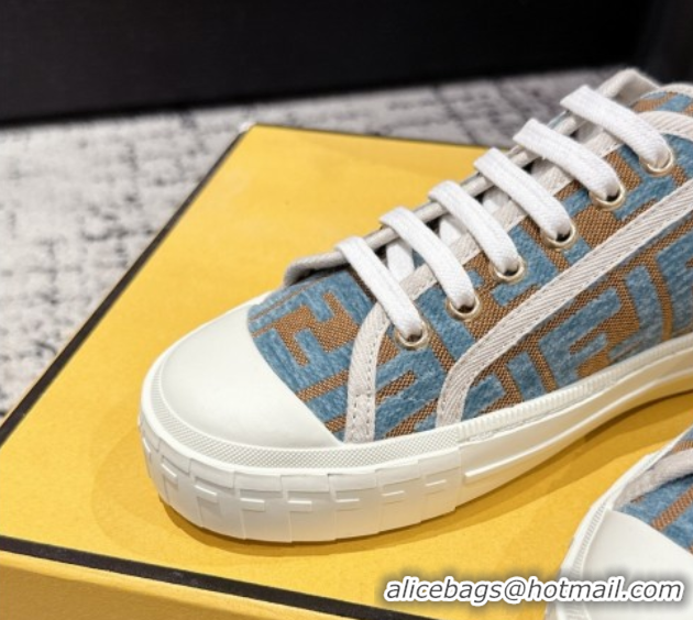 Perfect Fendi Domino Low top sneakers in FF Fabric Light Blue/Brown 0710072