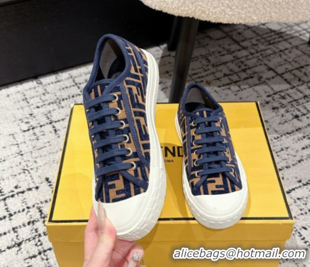 Good Product Fendi Domino Low top sneakers in FF Fabric Navy Blue/Brown 0710073