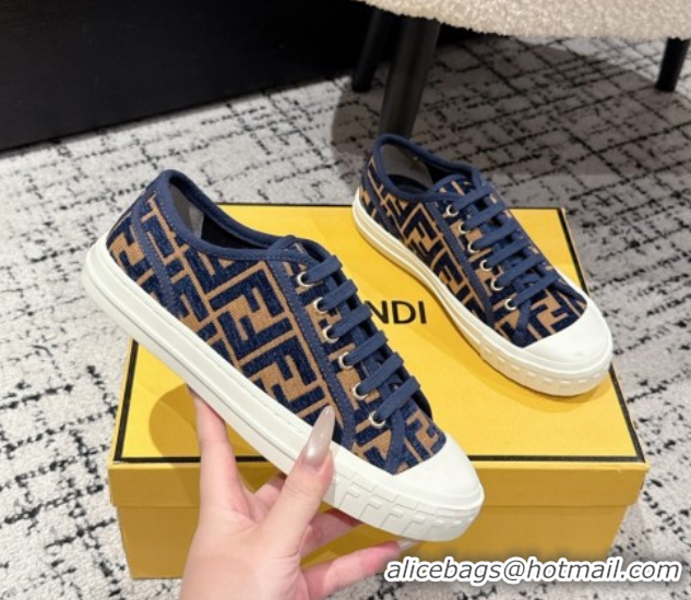 Good Product Fendi Domino Low top sneakers in FF Fabric Navy Blue/Brown 0710073