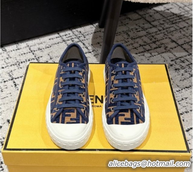 Good Product Fendi Domino Low top sneakers in FF Fabric Navy Blue/Brown 0710073