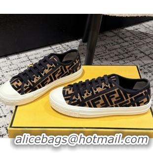 Luxurious Fendi Domino Low top sneakers in FF Fabric Black/Brown 0710075
