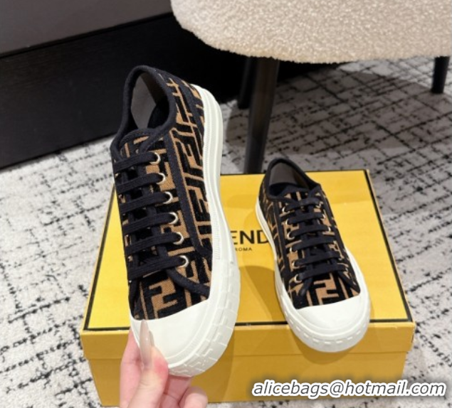 Luxurious Fendi Domino Low top sneakers in FF Fabric Black/Brown 0710075